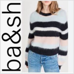 Ba&sh Maria Stripe Alpaca Blend Sweater Crew Neck Black,Pink,Blue, M